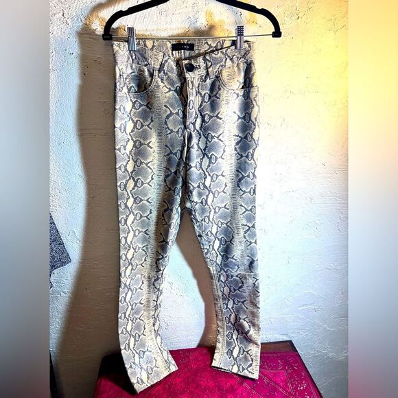 Swann Leather pants genuine leather, python print, black, grey cream by Swann - Picture 1 of 11
